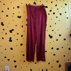 Fashion Nova Red Satin Wide Leg Pants Womens XL 34 Waist Palazzo Party Dressy